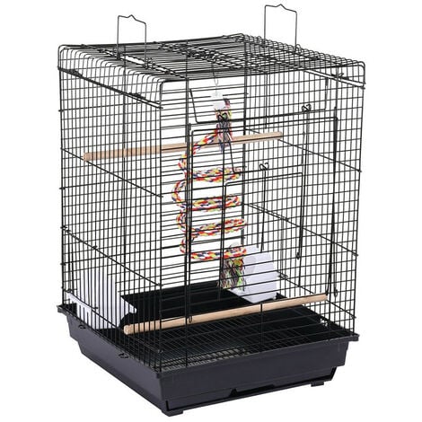 Bird Cage 40 x 40 x 58 cm Cage for Canary Cockatiel Parakeet Toy Rope Top Opening