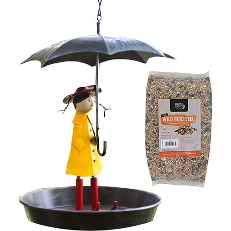 Bird Feeder Girl with Umbrella Bird Feeder with 1kg Bag of Bird Feed Seed Hanging Food Station