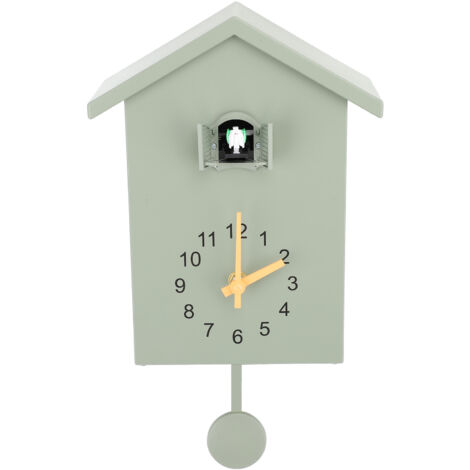 Bird House Wall Clock Bird Voice Call Nordic Style Bird House Pendulum Wall Hanging Clock for Office Bedroom Living Room Green