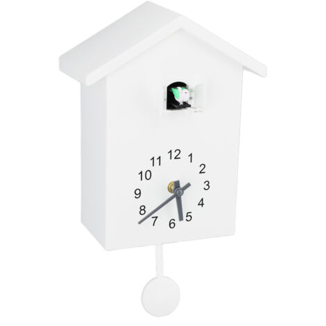 Bird House Wall Clock Bird Voice Call Nordic Style Bird House Pendulum Wall Hanging Clock for Office Bedroom Living Room White