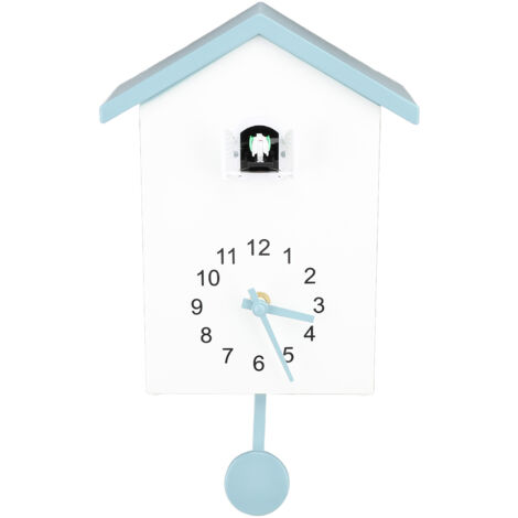 Bird House Wall Clock Bird Voice Call Stylish Decorative Pendulum Wall Clock for Office Bedroom Living Room Blue Gray Roof