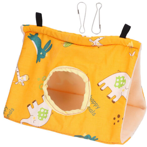 Bird Hut Foldable Soft Comfortable Flannel Orange Triangular Bird Hanging Bed with Hooks for Parrots Hamsters Squirrels