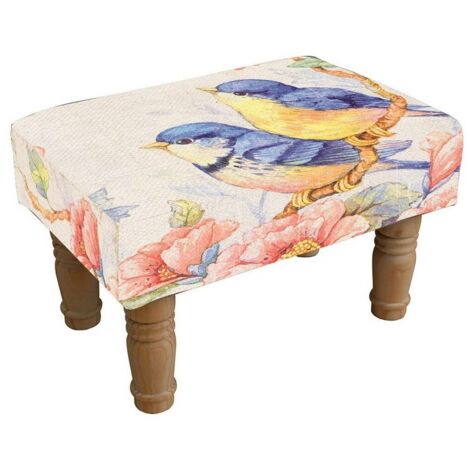 Bird Print Design Footstool - L26 x W40 x H26 cm