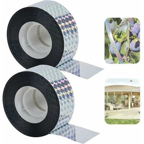 Bird Repellent Bird Tape, Pack of 2, Reflective Bird Repellent Tape, Bird Band Reflection, Double-Sided Reflective Tape for Protect Houses, Gardens and Yards (2.4 cm)