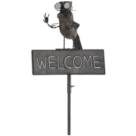 Bird "Welcome" Garden Stake - Metal - L8 x W11 x H53 cm