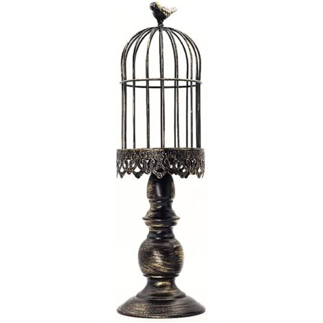 Birdcage Candle Holder, Vintage Carved Metal Birdcage Top Candlestick Iron Decoration for Table Wedding Home Decor