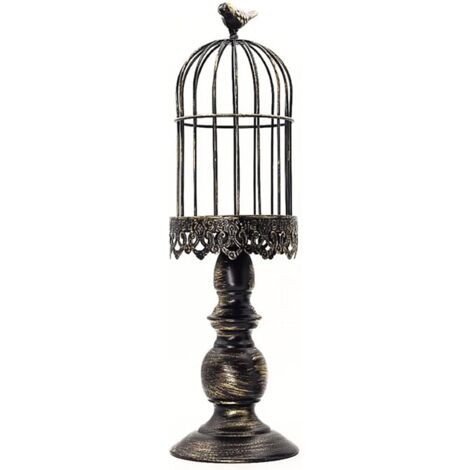 Birdcage Candle Holder, Vintage Carved Metal Candle Holder with Birdcage Top, Iron Decoration for Table, Wedding, Home