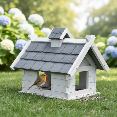 Birdhouse Grigio Bianco Grigio Mangiatoia per uccelli Legno Villa Stazione di mangiatoia
