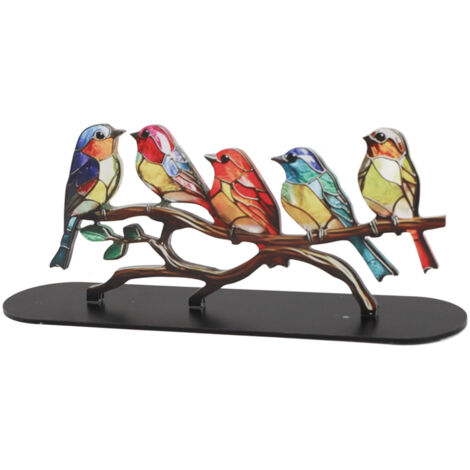 Birds On Branch Ornaments Craft Acrylic Colorful Vivid Flat Animal Statue Decoration for Desktop Office Home 5 Birds