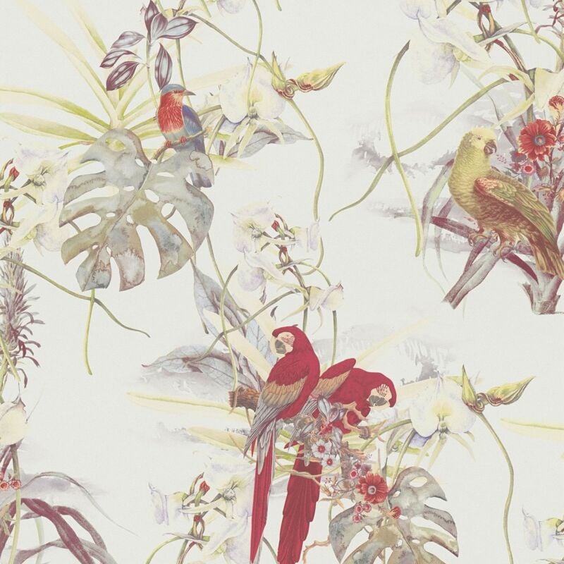 Birds wallpaper wall Profhome 387251 hot embossed non-woven wallpaper smooth with birds pattern matt cream red pale green yellow orange 5.33 m2 (57