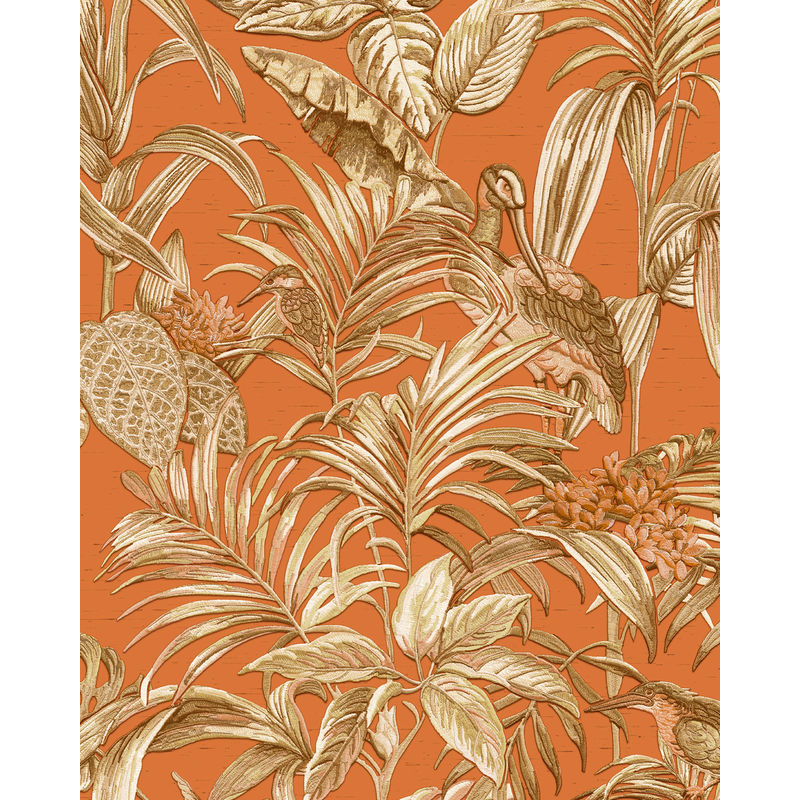 Birds wallpaper wall Profhome DE120019-DI hot embossed non-woven wallpaper embossed with exotic design shiny orange copper gold cream 5.33 m2 (57