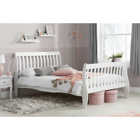 main image of "Birlea Belford White Solid Pine Wooden Slatted Bed 4ft6 Double 135 cm"