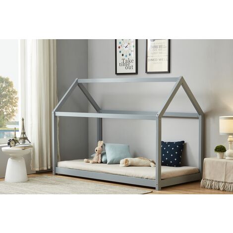 main image of "Birlea Childrens House Bed Frame 3ft Single 90 cm - Solid Pine - Grey"