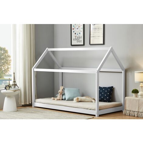 main image of "Birlea Childrens House Bed Frame 3ft Single 90 cm - Solid Pine - White"