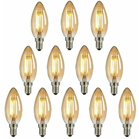 TUMALAGIA Birne E14 Vintage Kleine Glühbirne Kerze LED Antik Braunglas Dekoration (Weiß 4W 2700K Birne Ideal für Kronleuchter, Kristallleuchter und Leuchten 12 Stück [Energieklasse A+]