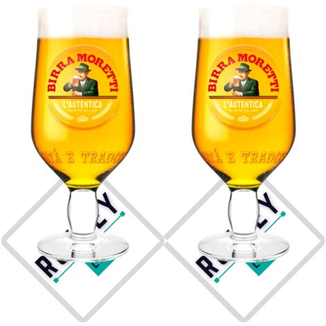 Birra Moretti - Lot de 2 verres 56 cl + 2 tapis de bar - Roxley