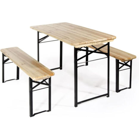 BIRRERIA SET TAVOLO+PANCHE RICHIUDIBILE TAVOLO GIARDINO LEGNO 60x120cm
