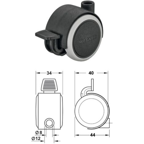BIRUOTA HAFELE 611.74.601 D.40 FRENATA PORTATA 35 KG SENZA PERNO O PIASTRA DI FISSAGGIO
