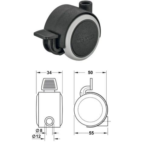 BIRUOTA HAFELE 611.74.611 D.50 FRENATA PORTATA 50 KG SENZA PERNO O PIASTRA DI FISSAGGIO