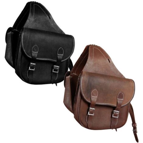Bisaccia posteriore per selle in cuoio ingrassato con due tasche laterali - Marrone