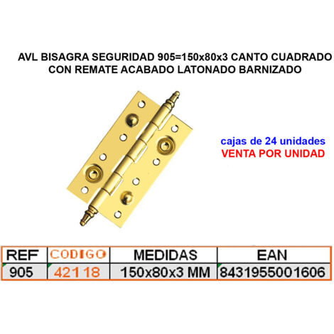 Bisagra AVL 905150x80x3 Seguridad con Cuadrado y Remate Lateral Barniz