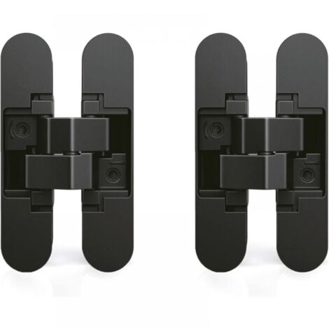 Bisagra invisible para puertas, Juego de 2 bisagras invisibles para puertas pesadas, carga 40 kg, apertura 180º, zamak, color negro
