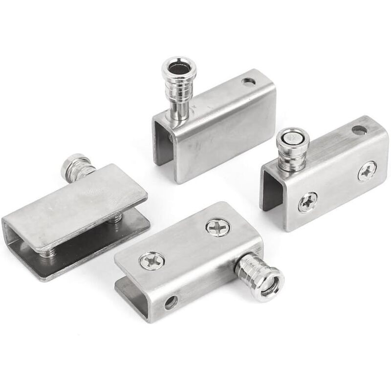 Bisagra para muebles, abrazadera de bisagra de vidrio de acero inoxidable, grosor de 5 mm a 8 mm, tono plateado, 4 piezas