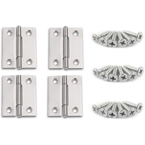 Bisagra para Puerta de Acero Inoxidable - Bisagra Plegable Bisagras Pequeñas Bisagras de Mueble Bisagra Gabinete Armario con Tornillos M3.516mm, Plateado, 1.5 pulgada(38301.0mm) - 4pcs
