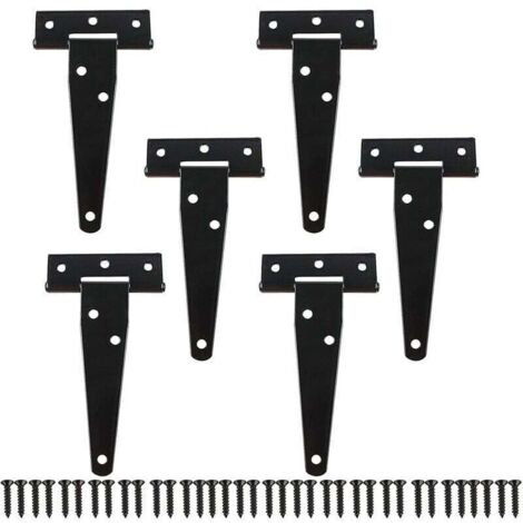 Bisagras, 6 piezas – 10 cm, bisagra de puerta de granero de metal en forma de T negra con tornillos