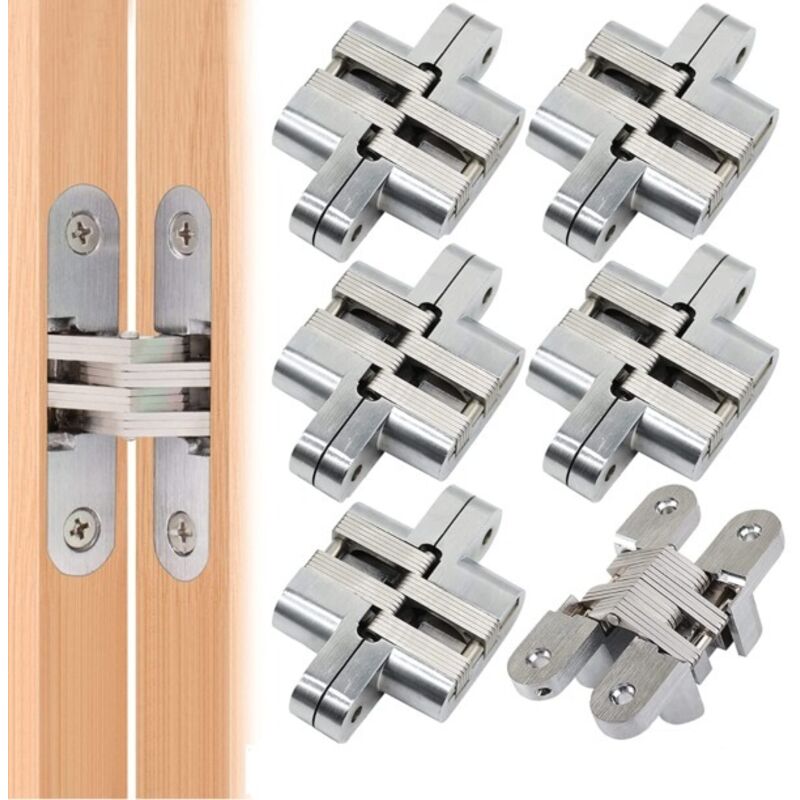 Bisagras cruzadas plegables ocultas (6 piezas), bisagras de cierre invisible, bisagras curvas para gabinete, esquinas de puerta de muebles de acero