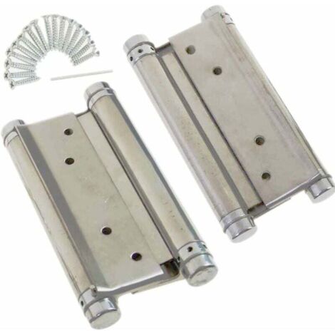 Bisagras de resorte de doble acción de 4 piezas de 100 mm, 1 par con tornillos, bisagras de acero inoxidable para puertas batientes dobles para cocinas interiores y exteriores, puertas de cafeterías