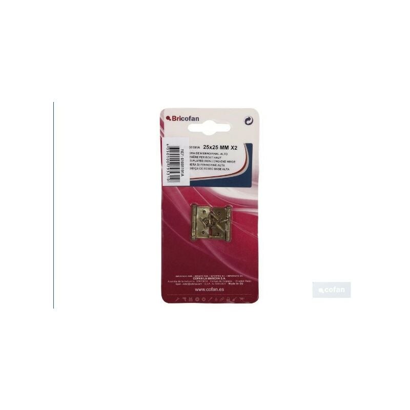 

Bisagras fin alto Contenido Blister de 2 unidadesMedidas mm:25 x 25mm