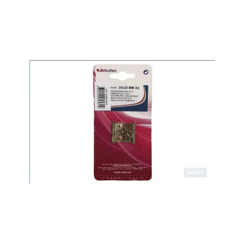 

Bisagras fin alto Contenido Blister de 2 unidadesMedidas mm:70 x 50mm