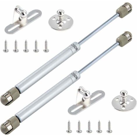 Bisagras hidráulicas con resorte de gas 200 N/20 kg, resortes de gas con tornillos para levantar puertas de armarios de cocina, juego de 2 bisagras amortiguadoras (plateadas).