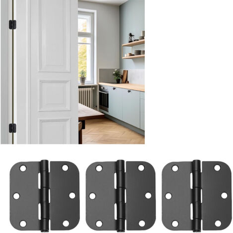 Bisagras para puertas de acero inoxidable 304 – Negro mate – 3,5 pulgadas (radio de 5/8) – 3 piezas – Para puertas de madera interiores y exteriores