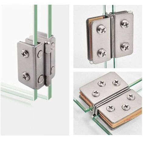 Bisagras para puertas de vidrio de acero inoxidable de 4 piezas, ángulo de apertura de 180° para espesores de vidrio de 5 a 7 mm