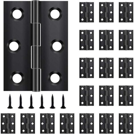 Bisagras plegables de acero inoxidable negro para puertas, ventanas, armarios, 44 mm × 31 mm, con 120 tornillos, 20 piezas