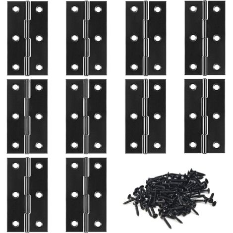 Bisagras Puertas Madera, Bisagra Puerta Acero Inoxidable, Inoxidable Bisagras Pequeñas, para Puerta Armario Ventana Joyeros de Madera Cajas de Herramientas, 10 Piezas, con 60 Tornillos, Negro