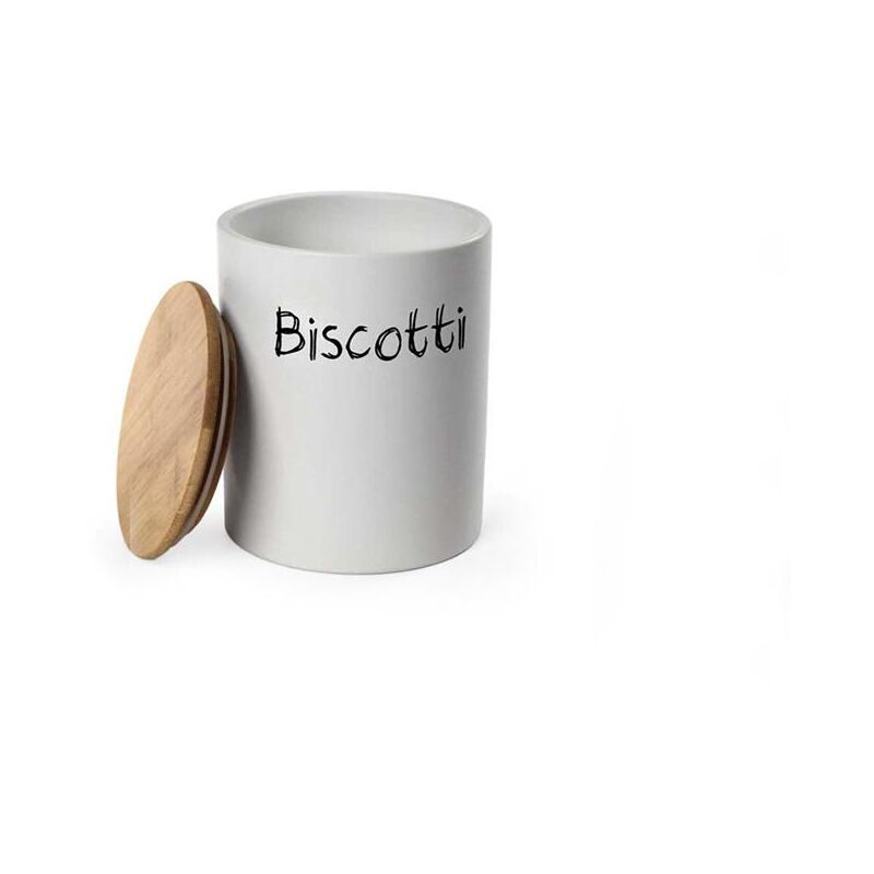 Biscottiera In Ceramica Tonda 13x17cm Con Top In Legno