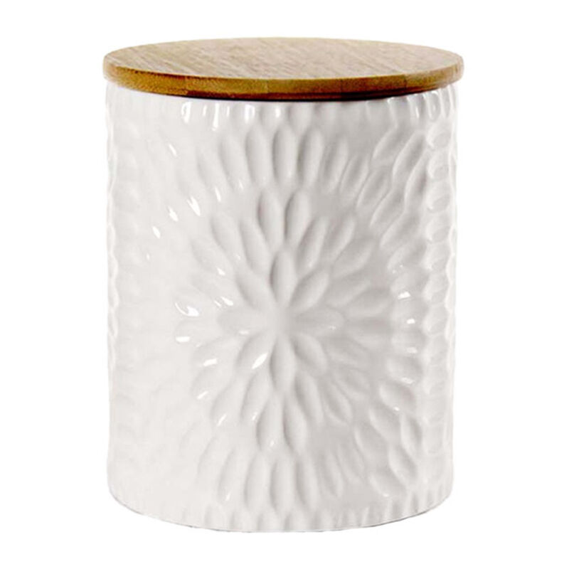 Biscottiera In Ceramica Con Tappo In Legno 13 X13 X16 Cm Bianco