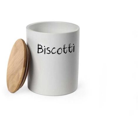 BISCOTTIERA IN CERAMICA TONDA 13X17CM CON TOP IN LEGNO