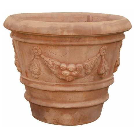 Biscottini – Pot festonné en terre cuite Toscane 68x49 cm – Fait main – Non gélif – Effet vieilli – Décoration intérieure et extérieure