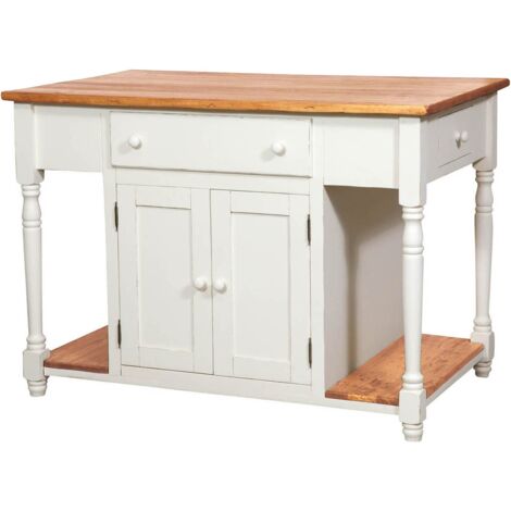 Biscottini Isola cucina bianca in legno massello 130x80x88 cm - Isola cucina piano lavoro in tiglio - Mobile cucina bianco Made in Italy