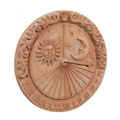 Biscottini Meridiana in terracotta 53,5x6,5x53 Made in Italy - Pannelli decorativi Sole e luna - Decorazioni casa terracota cucina - Accessori casa shabby - Orologio giardino - Bussola professionale