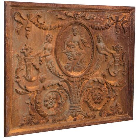 Biscottini – Plaque de cheminée en fonte 65x81 cm – Finition rouille naturelle – Émagne chaleur avant/après extinction – Unique et artisanale - L65XPR2XH81