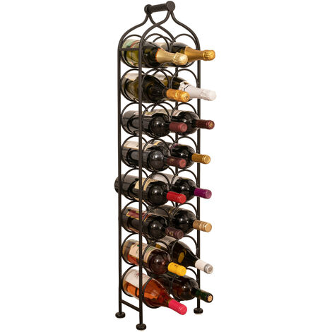 Biscottini – Porte-bouteille en fer forgé pour 16 bouteilles – Dimensions 105x25 cm – Finition noire antique – Présentoir au sol élégant