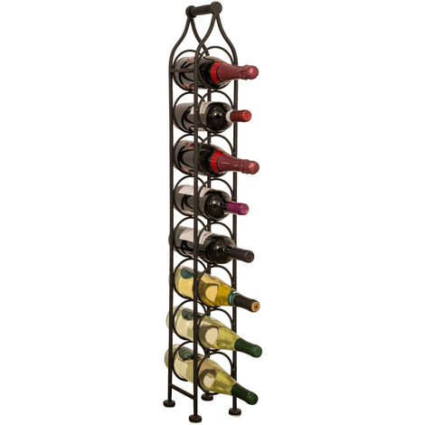 Biscottini – Porte-bouteille en fer forgé pour 8 bouteilles – Dimensions 105x15 cm – Finition noire antique – Présentoir au sol élégant