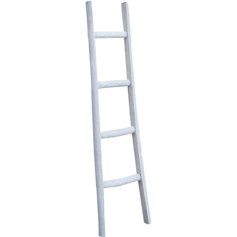 Biscottini – Porte-serviettes échelle en bois blanc antique 4 barres – Support mural pour salle de bain – Design rustique et fonctionnel