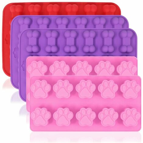 5pcs Silicone Molds Puppy Dog Paw & Bone Shaped 2 in 1,8-Cavity,Reusable  Ice Candy Trays Chocolate Cookies Baking Pans,Oven Microwave Freezer