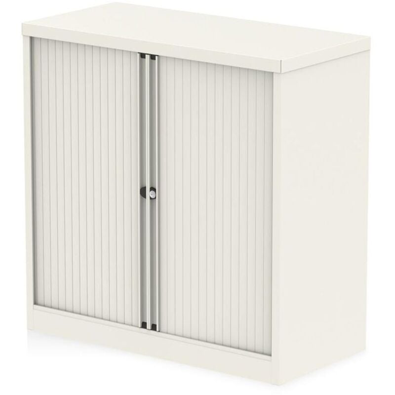 Qube by Side Tambour Cupboard 1000mm without Shelves Chalk White b - Chalk White - Bisley
